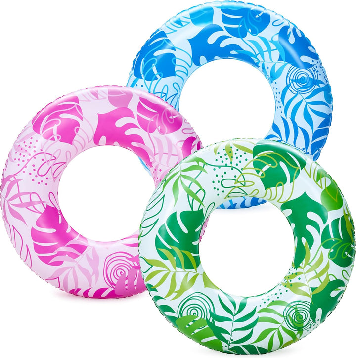 Inflatable Swim Tube Raft (3 Pack) with Summer Fruits Painting, Pool Toys for Swimming Pool Party Decorations