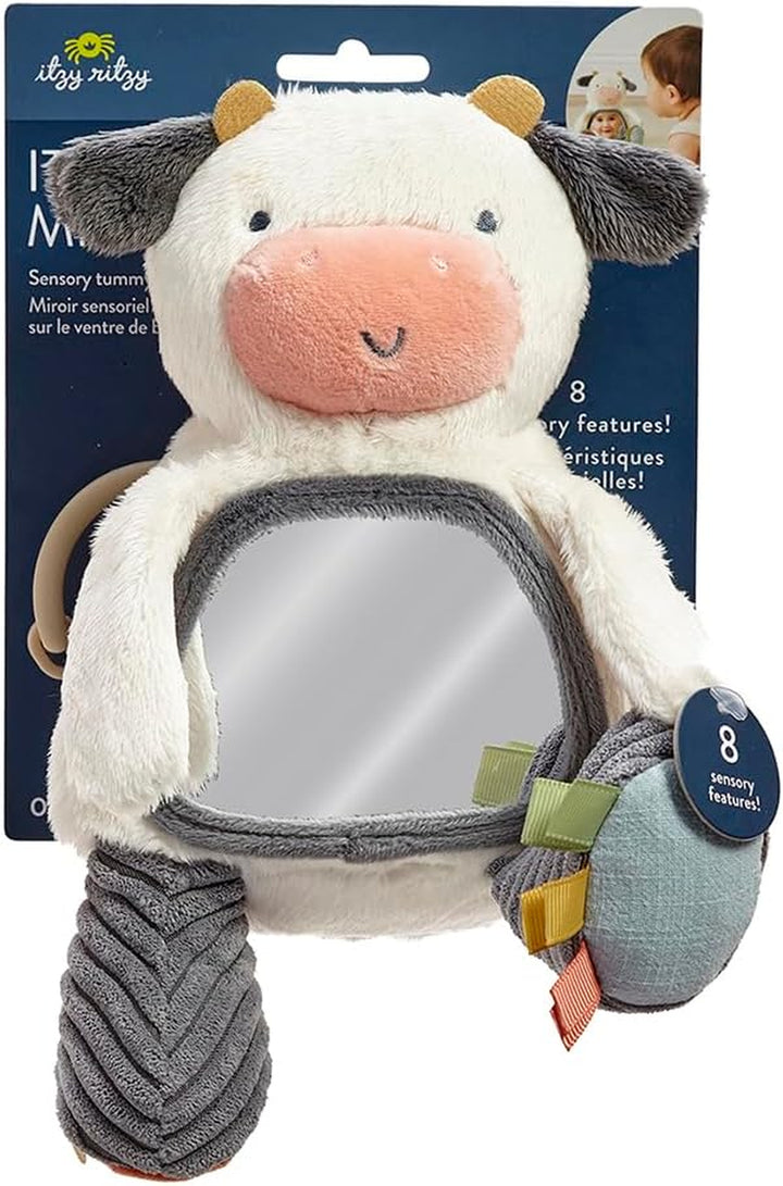 Sensory Tummy Time Toy Mirror - Features Crinkle & Jingle Sounds, Multiple Textures and Mirror for Self-Discovery, Infant Toy for Ages 0 Months and Up, Cow