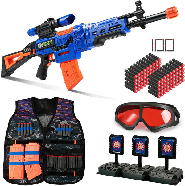 Kids Toy Sniper Rifle with Scope Tactical Vest Kit,4 in 1 Automatic Kids Sniper Rifle Toy Guns for Boys 8-12,Rifle Dart Guns Big Size,Toy Guns with Removable Magazines（2 Pcs