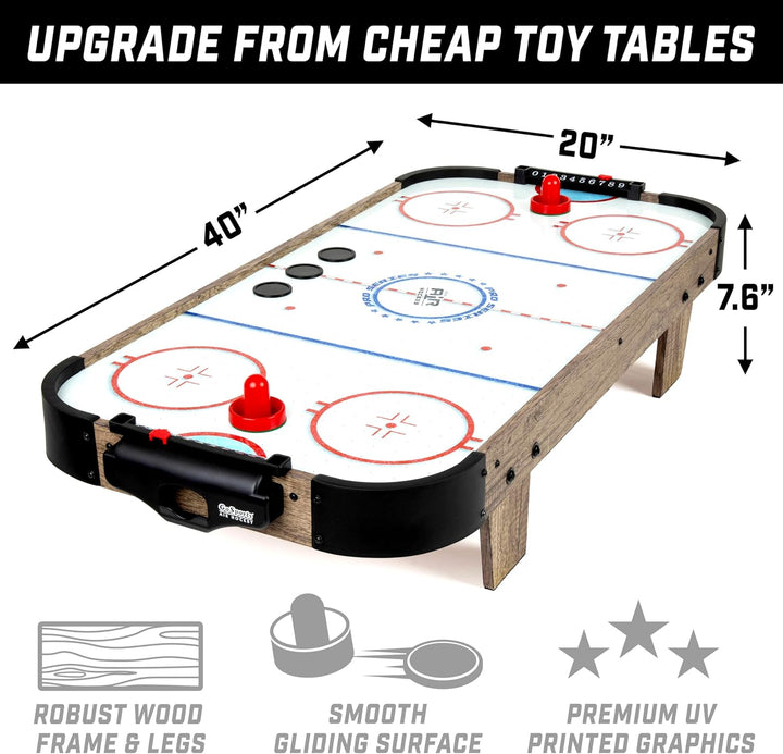 40 Inch Table Top Air Hockey Game for Kids - AC Outlet Powered Motor – Oak or Black