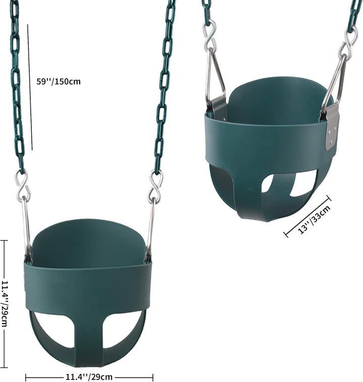 Toddler Swing, 59" Coated Heavy-Duty Iron Chains Baby Swing Outdoor, High Back Full Bucket Infant Swing Seat with Tree Straps for Swing Sets Backyard Outdoor Indoor (Green)
