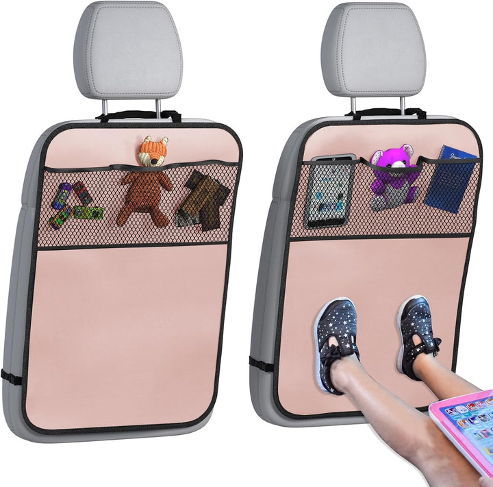 Back Seat Cover for Kids + 3 Pocket Storage Organizer, 2 Pack X-Large Waterproof Kick Mats Backseat Protector, Car Seat Back Protectors for Vehicles to Protect from Dirt, Mud & Scratches