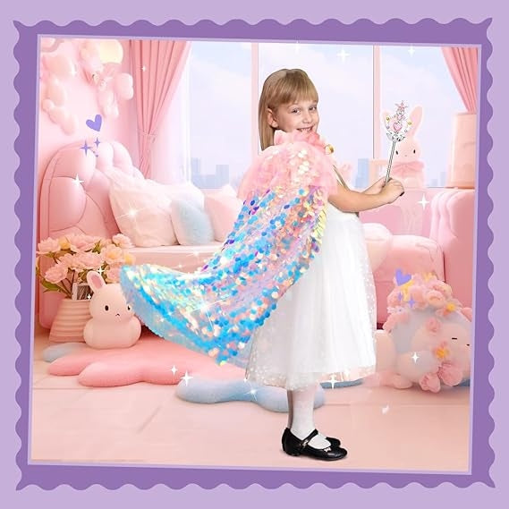 Princess Dress up for Girls 3-8, 11Pcs Mermaid Cape with Crown, Dress up Clothes Birthday Gift Toys for Girls Toddlers
