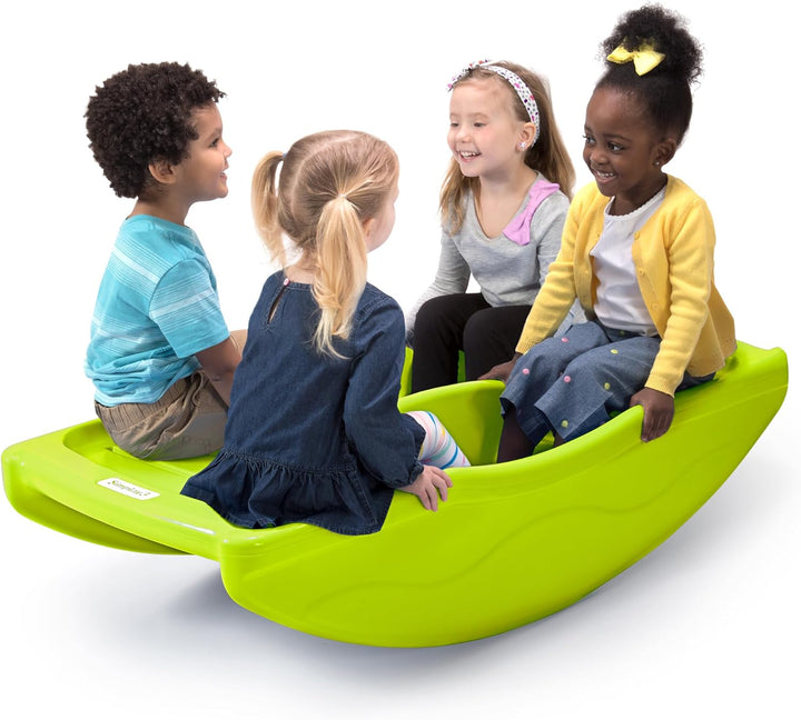 Two Sided Rock and Roll Teeter Totter Seesaw and Climbing Bridge, Fits up to Four Children and Kids for Rocking and Climbing - Indoor/Outdoor, Made in USA (Blue)