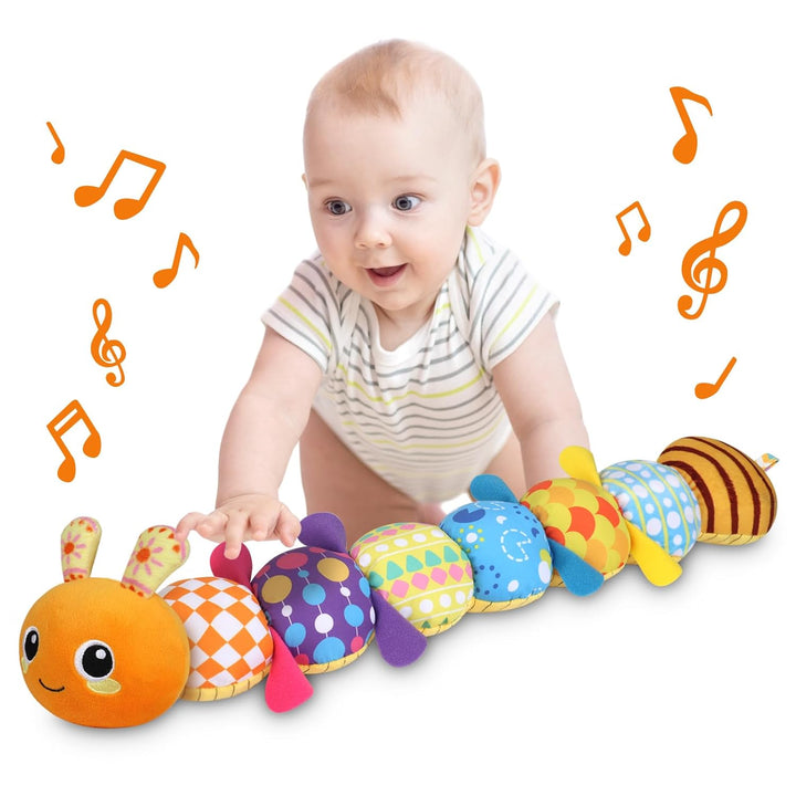 Baby Toys 0-6 6-12 Months, Sensory Music Animal Stuffed Toy for 0 1 2 3 4 5 6+ Months, Plush Toy with Crinkle and Rattles for Infant Newborn, Tummy Time Toys Gifts for 0-3-6-12 Month