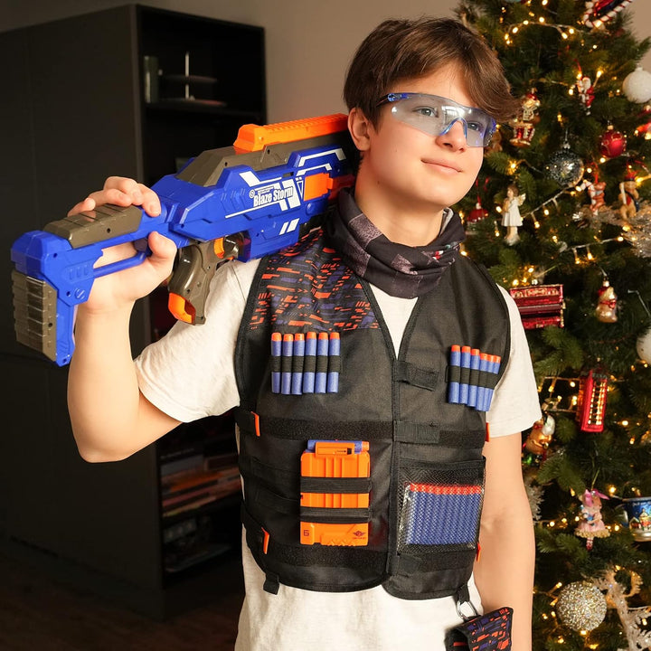 Kids Tactical Vest Kit for Nerf Guns Elite Series with Refill Darts,Tactical Mask Wrist Band,Protective Glasses,Toys for 7 8 9 10 12 Year Old, Orange
