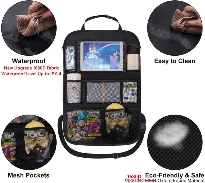 Backseat Car Organizer Mats Back Seat Organizers and Storage Bag with Touch Screen Tablet Holder for Kids Toddlers Car Seats, Travel Accessories, Road Trip Essentials Kids