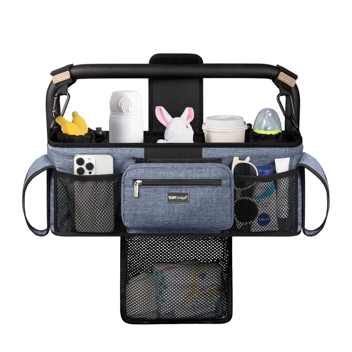 Universal Baby Stroller Organizer, Stroller Caddy with Detachable Mesh Bag & Heightened Insulated Cup Holders & Non-Slip Secure Hooks Accessories, Fits Most Strollers (Checkerboard)