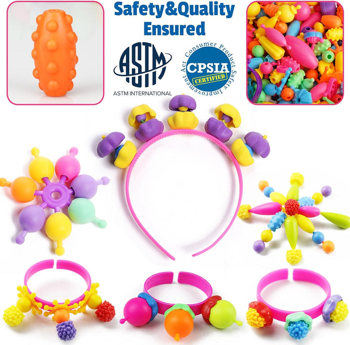520+ Snap Pop Beads - Jewelry Making Kit, Arts and Crafts for Kids Ages 4-8, Toys for 3 4 5 6 Years Old Girls Birthday Gifts Ideas, Bracelet Necklace Ring Snap Set for Little Girls