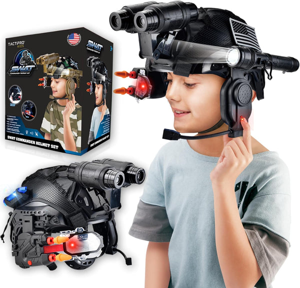 Police Kids Toy Soldier Army SWAT Helmet Commander Set. Megaphone Led Scope, Dart Toy Gun & 4X Binoculars