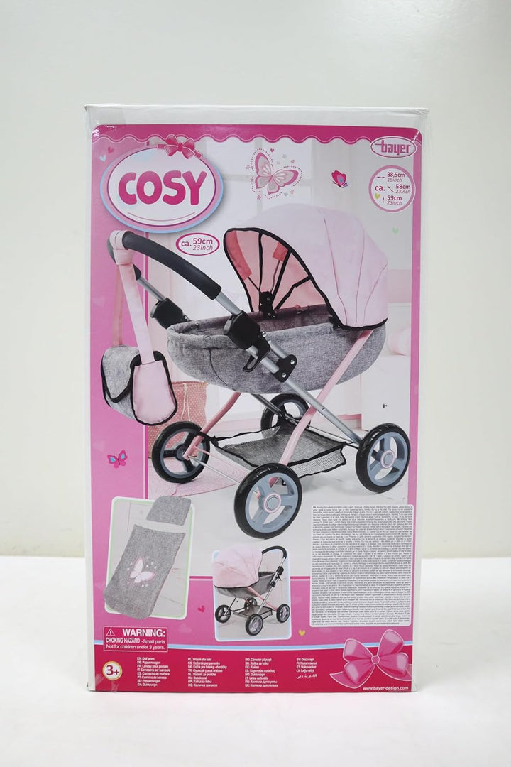 : 4-In-1 Toy Baby Doll Pram Stroller Cosy Set - Dolls up to 18" (Pink/Grey) | Baby Dolls | Pretend | Dress up | Accessory