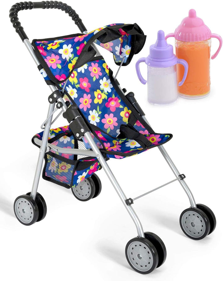 ® - Doll Stroller My First Baby Doll Strollers Toy - Flower Design with Basket in the Bottom- Doll Accessories 2 Free Magic Bottles Included (Flower Design)