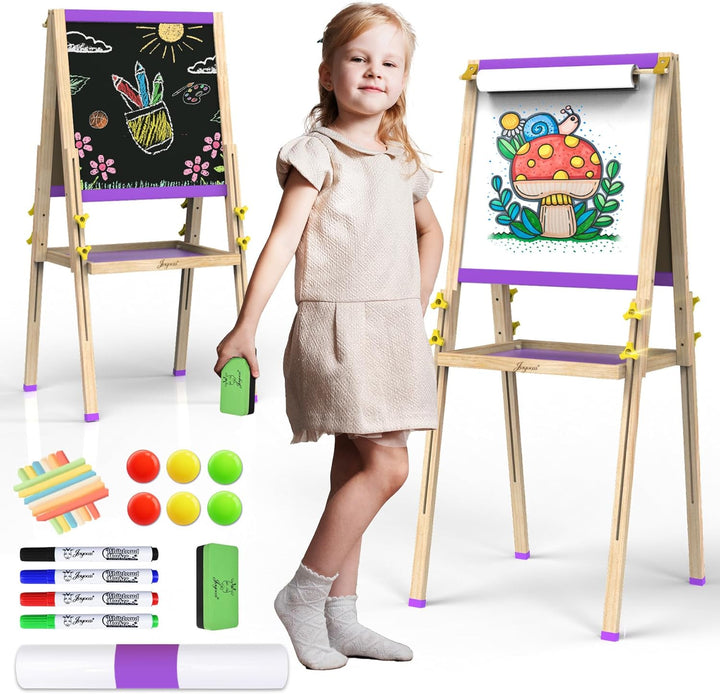 Art Easel for Kids Ages 4-8 Easels for Toddlers,Toddler Art Kids Easel Adjustable Wooden Magnetic Whiteboard Chalkboard for Kid Dry Erase Board Easel for Toddlers 3-4 Years Dual-Sided Drawing