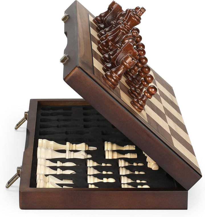 Magnetic Wooden Chess Set for Adults Kids 15'' Chess Board with Handmade Pieces, Folding Portable Travel Unique Chess Sets Game for Tournament Professional Beginner