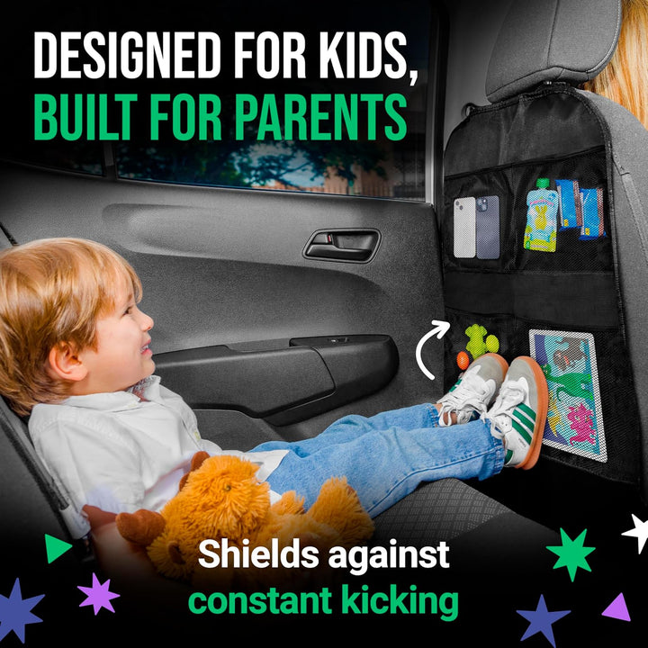 2 Pack Kick Mats Back Seat Protector - Backseat Car Organizer for Kids, Car Storage Organizer, Back Seat Cars Organizers, Cars Organizers Backs Seats, Travel Accessories, 4 Pockets