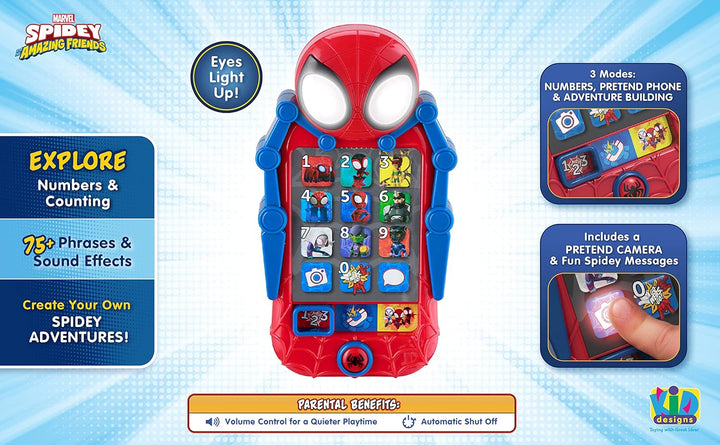 Spidey and His Amazing Friends Toy Phone for Toddler with Built-In Preschool Learning Games, Educational Toys for Activities and Pretend Play, for Fans of Spiderman Gifts