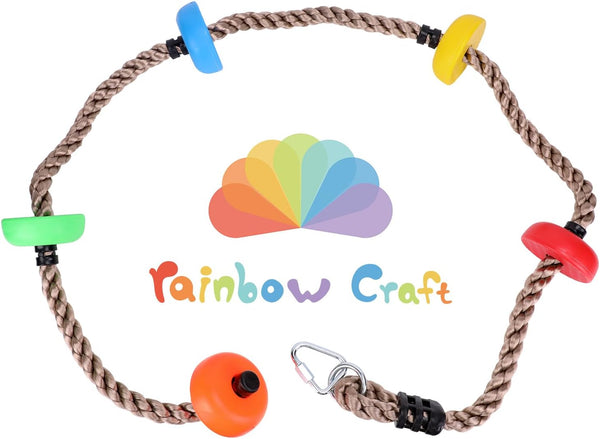 Colorful Climbing Rope - 6.5Ft with 5 Knotted Foot - Kids Ninja Rope for Ninja Warrior Slackline Obstacle Course Accessories Kids Swing Set Backyard Play