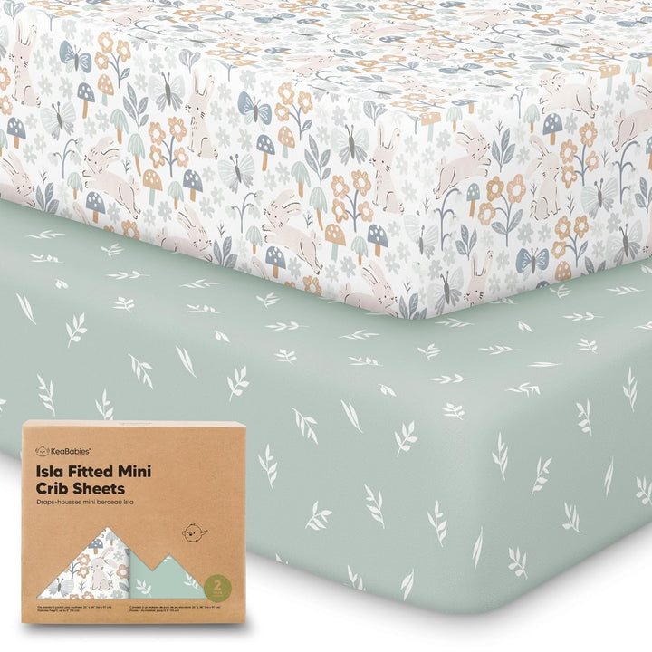 Pack and Play Sheets Fitted - 2-Pack Mini Crib Sheets for Pack N Play Mattress 38X26, Soft & Cozy, Neutral Toddler Playard Bedding, Snug Fitted Mini Baby Crib Mattress Cover Boy, Girl (Butterflies)