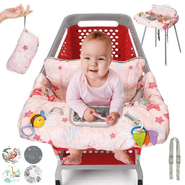 Shopping Cart Cover for Baby, High Chair Cover for Restaurant Seat - Grocery Cart Cover for Baby Girl and Boy, Comfortable Cotton Buggy Covers for Babies - Padded Toddler Shopping Cart Cover