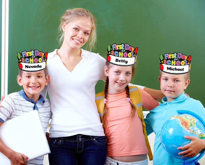 First Day of School Crowns Decorations 24Pcs Adjustable Kids First Day of School Paper Cap Headband Gifts for Kids Students,Back to School Party Hats for First Day of Kindergarten Preschool