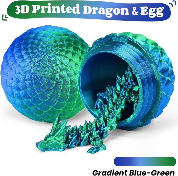 12" 3D Printed Dragon Egg, Cool 3D Printer Articulated Crystal Dragon Toy for Boys Kid Teen, Animals Fidget Toy Dinosaur Eggs for 5-7 4-6 8-12 Year Old Boys Kid Girls (Laser Green-12Inch)
