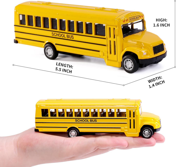 2 Pack Pull Back Bright Yellow School Bus Toys, 5.5" Die-Cast Metal Friction Powered Toy Vehicles for Kids Boys Girls
