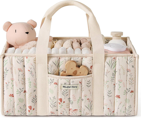 Floral Diaper Caddy Organizer, Stylish Nursery Storage Basket, Gift for Baby Shower, Newborn Essentials, Floral Beige