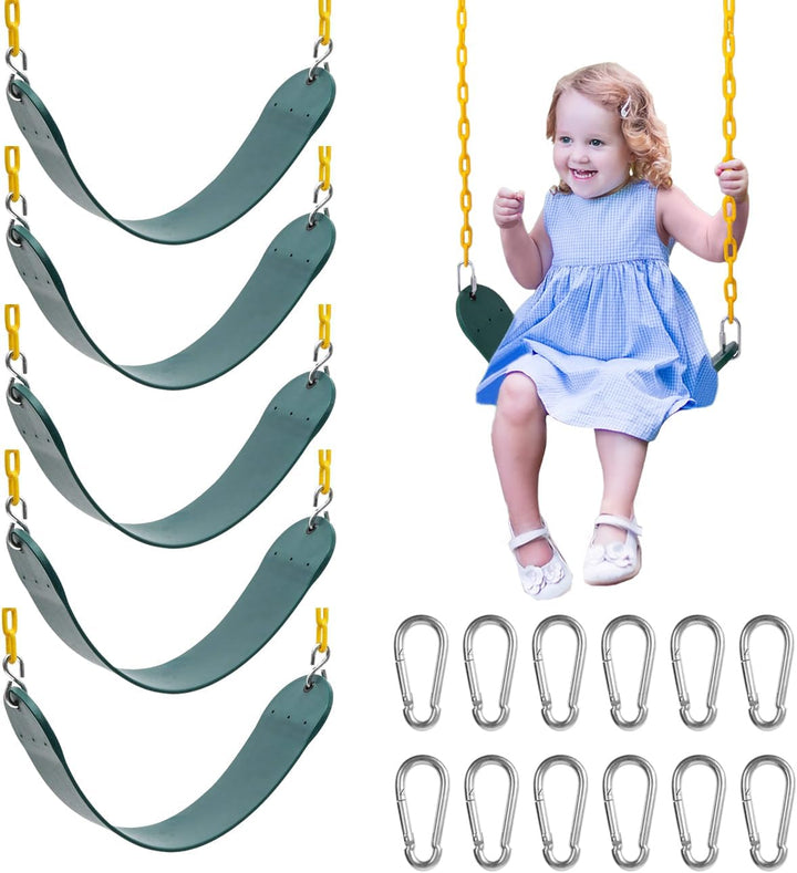 2PCS Swings Seats Heavy Duty with 66" Chain, Playground Swing Set Accessories Replacement with Snap Hooks, Support 250Lb (2, Green)
