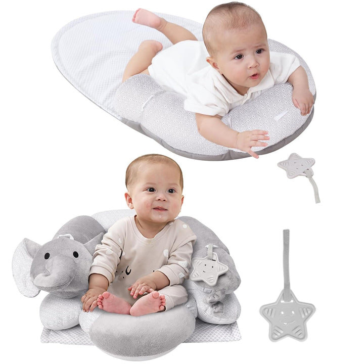 2-In-1 Tummy Time Mat & Seated Support Pillow,Baby Tummy Time Pillow Support for Newborns and Older Babies,With Detachable Support Pillow and Toys