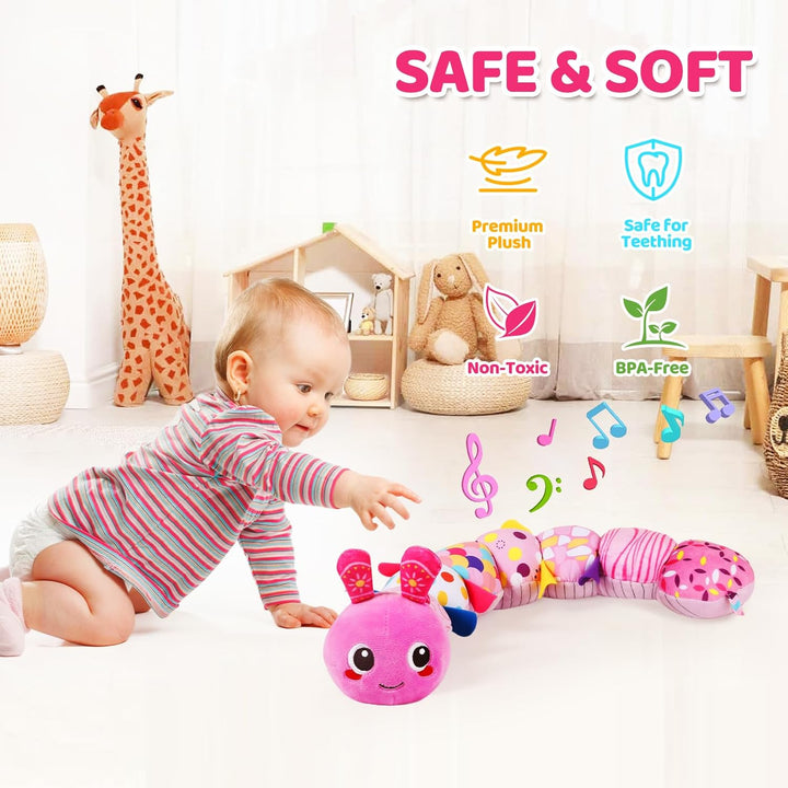 Baby Toys 0-6 6-12 Months, Sensory Music Animal Stuffed Toy for 0 1 2 3 4 5 6+ Months, Plush Toy with Crinkle and Rattles for Infant Newborn, Tummy Time Toys Gifts for 0-3-6-12 Month