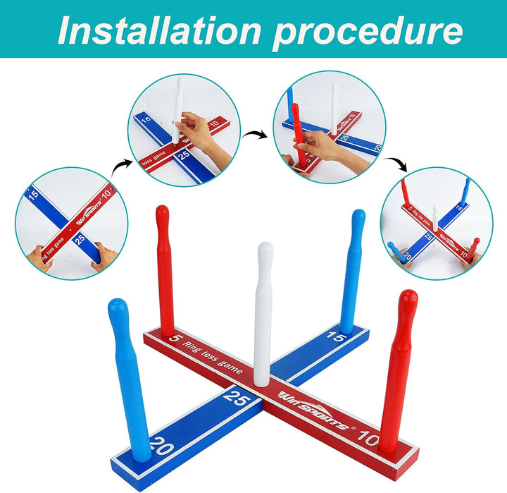 Premium Wooden Ring Toss Game Set -  Throwing Game Indoor Outdoor Games for Kids & Adults,Includes Wood Base,Fun Family or Friends Game