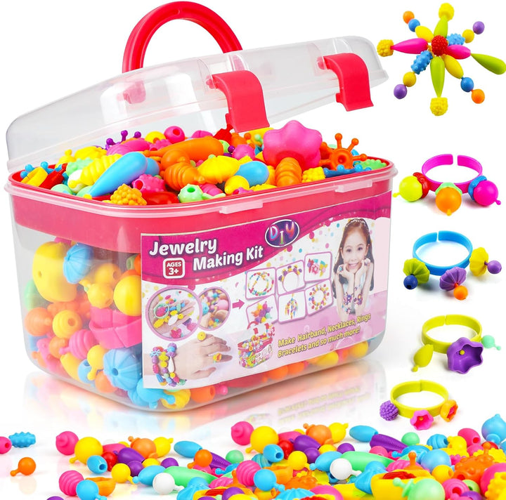 520+ Snap Pop Beads - Jewelry Making Kit, Arts and Crafts for Kids Ages 4-8, Toys for 3 4 5 6 Years Old Girls Birthday Gifts Ideas, Bracelet Necklace Ring Snap Set for Little Girls