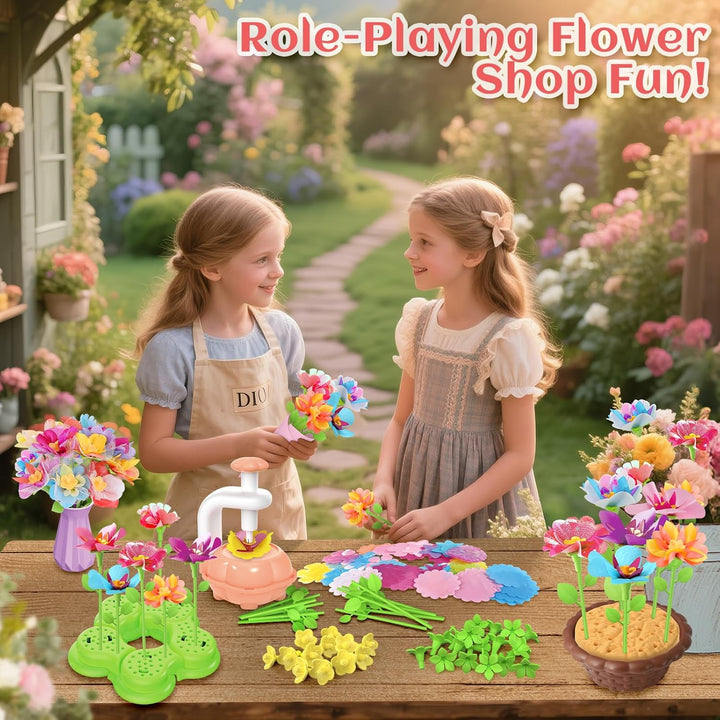 Fabric Flower Bouquets Toys for Girls Ages 3 4 5 6 7 8 9, Creative Flower Making Craft Kit for 4-8 Year Old Kids, Ideal Festive Xmas Gifts for Preschool Girls, Educational Handmade DIY Activity Set