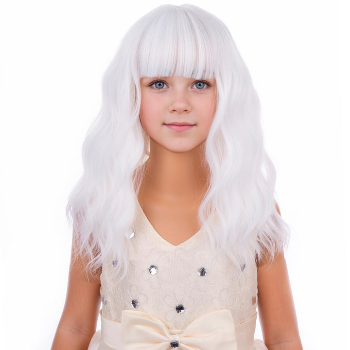 Blonde Wig Kids Child Short Wavy Wig with Bangs Flaxen Blonde Wigs Synthetic Girls Cosplay Halloween Party Costume Wigs (Flaxen Blonde)