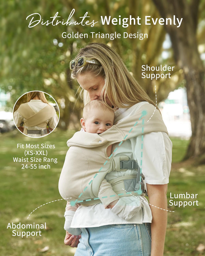 Baby Carrier Newborn to Toddler, Cozy Baby Wraps Carrier, Ergonomic Baby Carrier with Head Support, Cream