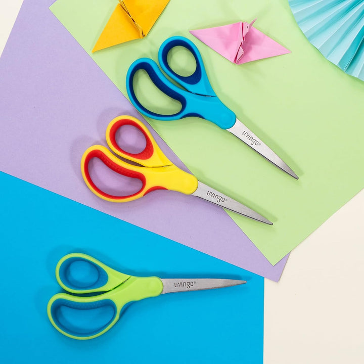 Student Scissors for School: 7 Inch 3 Pack Sharp Pointed Tip Teacher Scissors for Kids Middle High School College Classroom Craft, Comfortable Grip, Right Left Handed, Blue, Green, Yellow
