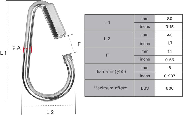 1 Pair Quick Link Snap Hook Carabiner Connector Screw Lock Clip for Swing Play Set