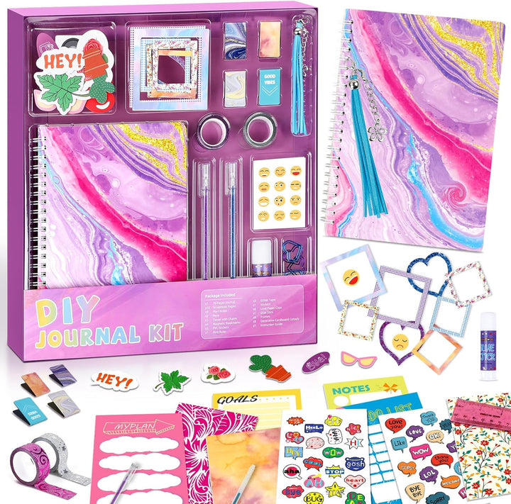 2-Pack DIY Journal Kit for Girls - 200+Pcs Journal Set for Tween & Teen Girls, Journaling Art & Crafts Kits, Ideal Gifts for 8 9 10 11 12 13 14 Year Old Girl, Scrapbook & Diary Supplies Set