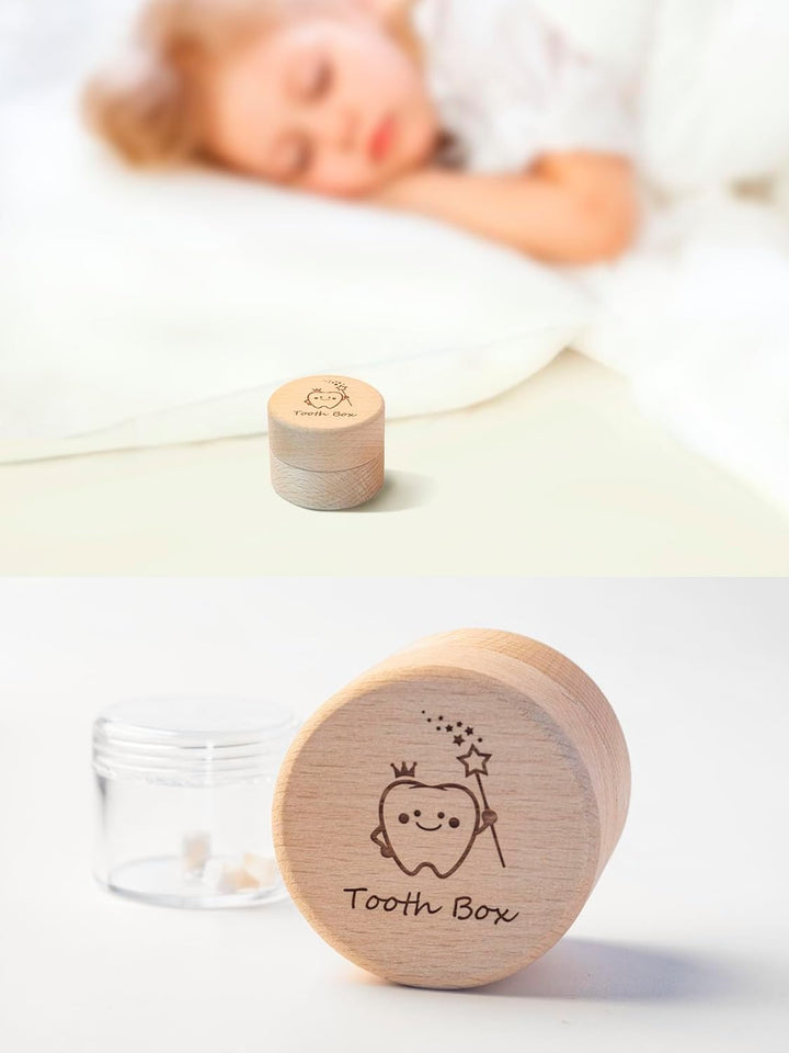 Tooth Fairy Box for Girls and Boys Wooden Cute Tooth Box with Transparent Acrylic Bottle, Lost Teeth Storage for Kids, Dropped Teeth Keepsake Storage Holder Gift