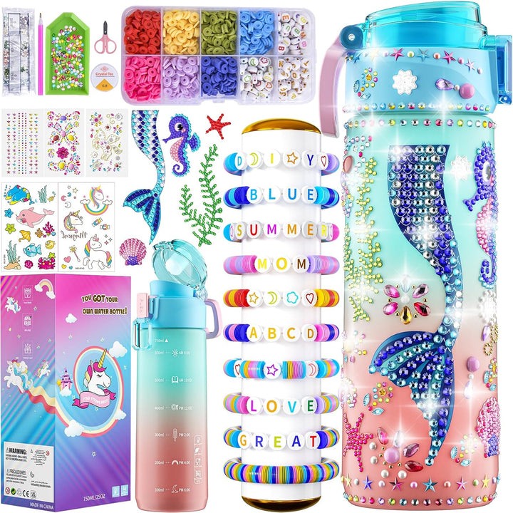 Gifts for Girls 4-12, Decorate Your Own Water Bottle Kits for Girls, Unicorn Diamond Painting Toys & Friendship Bracelet Kit, Fun Arts Crafts for Kids Ages 4-6-8-10, Birthday Gifts Toys for Kids
