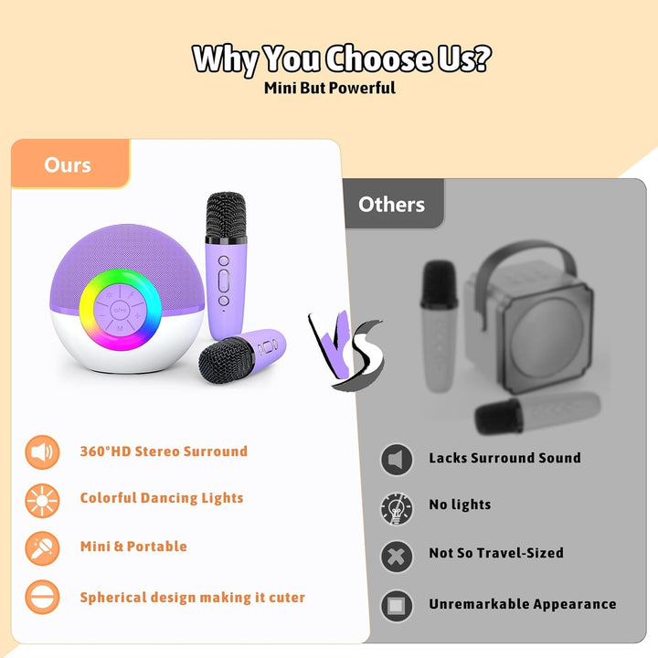 Karaoke Microphone Machine Toys for Kids Adults, Mini Portable Bluetooth Speaker with 2 Wireless Mics, Christmas Birthday Gifts for Boys Girls Ages 3 4 5 6 7 8 9 10 11 12+ Year (Purple)