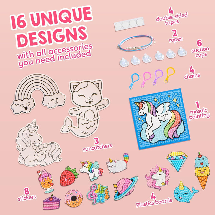 16 Projects Gem Painting, Kids Diamond Gem Painting Kit with 5D Gem, Arts and Crafts for Girls Ages 6-12, Gem Craft Activities Kits, Premium Art Gift Ideas for Girls Ages 6, 7, 8+