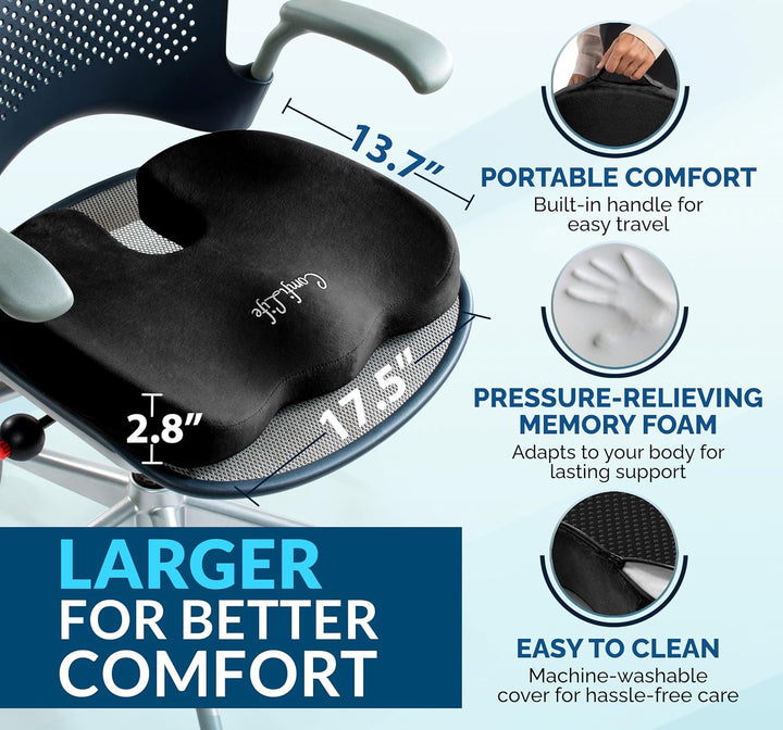 Premium Gel & Memory Foam Seat Cushion – Doctor Recommended Office Chair Cushion, Car Seat Cushion – Chair Cushions for Back & Sciatica Pain Relief – Seat Cushions for Office & Desk (Black)