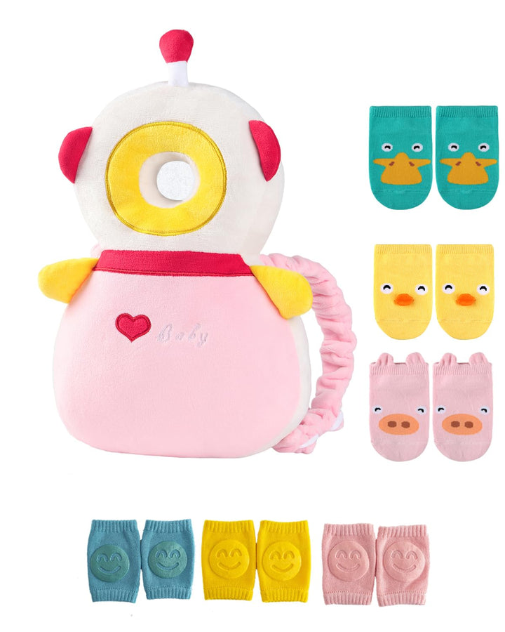 Toddler Baby Head Protector Backpack for Toddler Walker with Knee Pads&Anti-Slip Socks, Angel