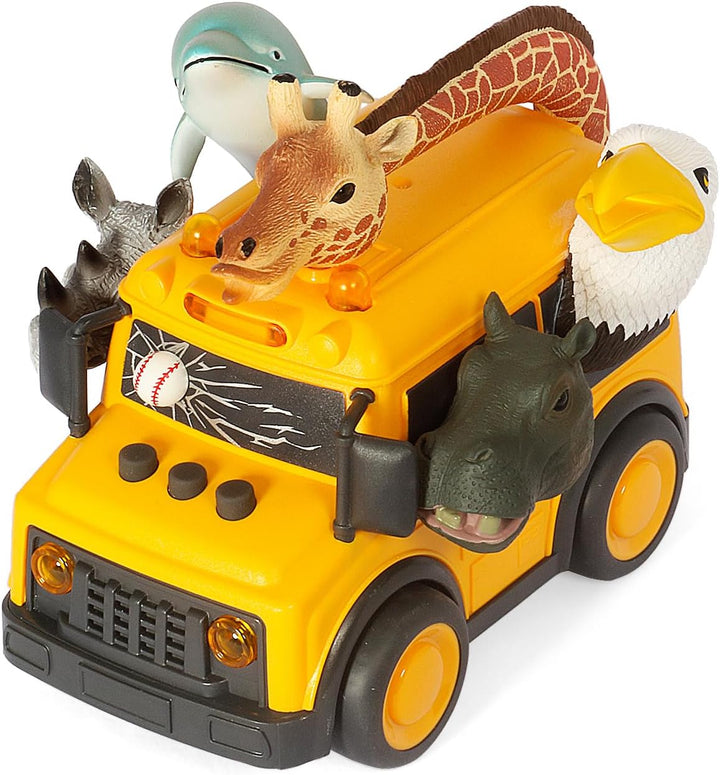 School Bus Toy with Light and Sound, Dinosaurs Friction Powered Car Bus Toys for Kids Crazy Dino