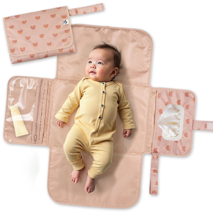 Portable Diaper Changing Pad-Foldable Waterproof Changing Mat&Portable Changing Pad for Travel,Baby Changing Station with Smart Wipes Pocket&Storage (Sage Checkers)
