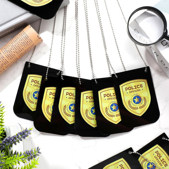 12 Pcs Pretend Play Police Officer Badges Detective Sheriff Cop Fbi Fake Badge Prop with Chain Police Party Accessories Halloween Dress Up