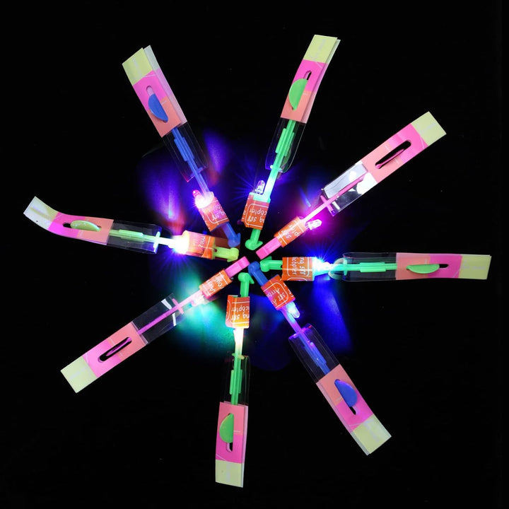 25 Sets LED Flying Set, 25 Slingshot+25 Glow Helicopter-50 Pcs, Flying Toy Outdoor Toys Glow in the Dark Party Supplies Party Favors for Kids 8-12,4-8