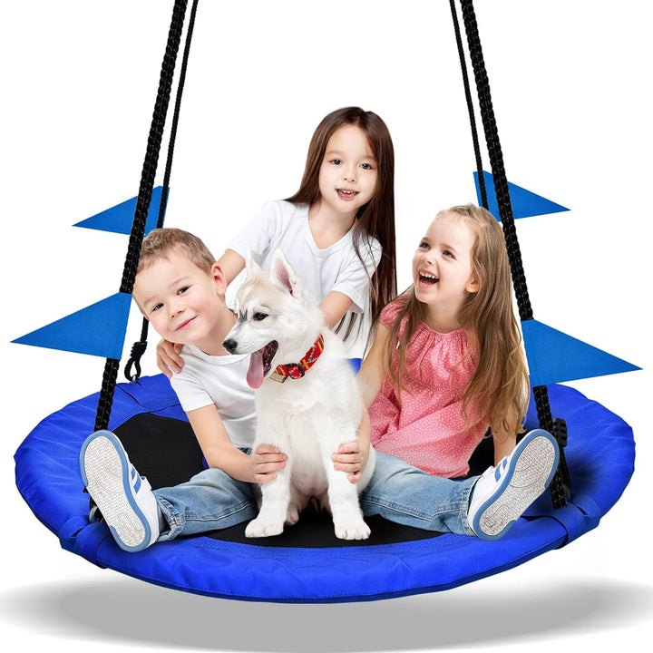 40 Inch Saucer Tree Swing Flying 900Lb Weight Capacity 2 Added Hanging Straps Adjustable Multi-Strand Ropes Colorful Safe and Durable Swing Seat for Children
