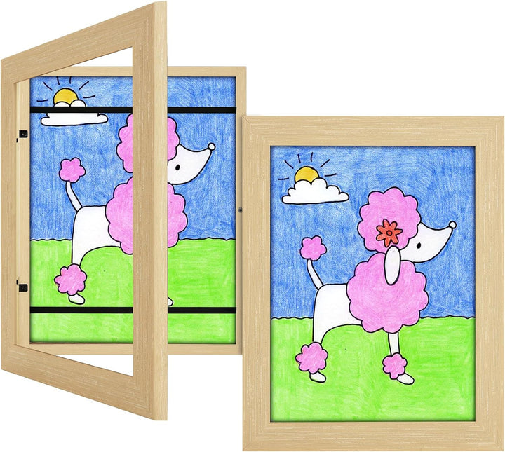 3Pack Kids Art Frames Natural Woodgrain, 10X12.5 Child Artwork Frame without Mat Changeable Front Opening, 8.5X11 Frame with Mat, Children Storage Frame Holds Crafts, Drawing, Art Project, Schoolwork